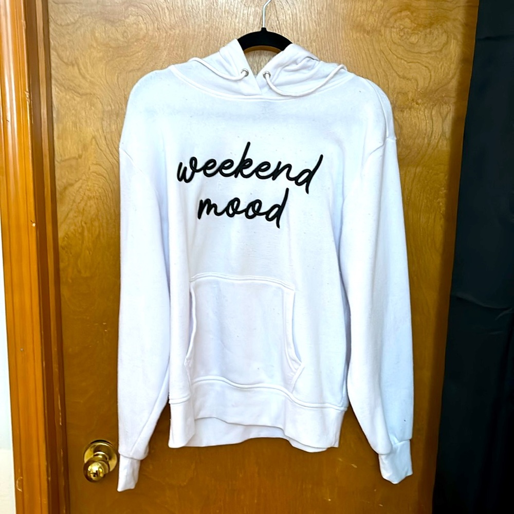 Forever 21 White Fleece Athletic Hoodie (Medium)